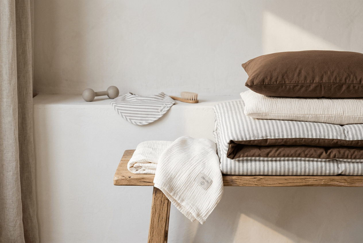A calm bedding setup with soft cotton layers.