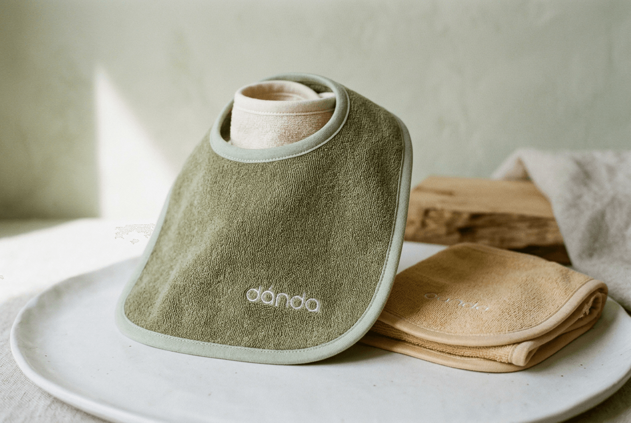 A terry bib made for feeding time and small spills.
